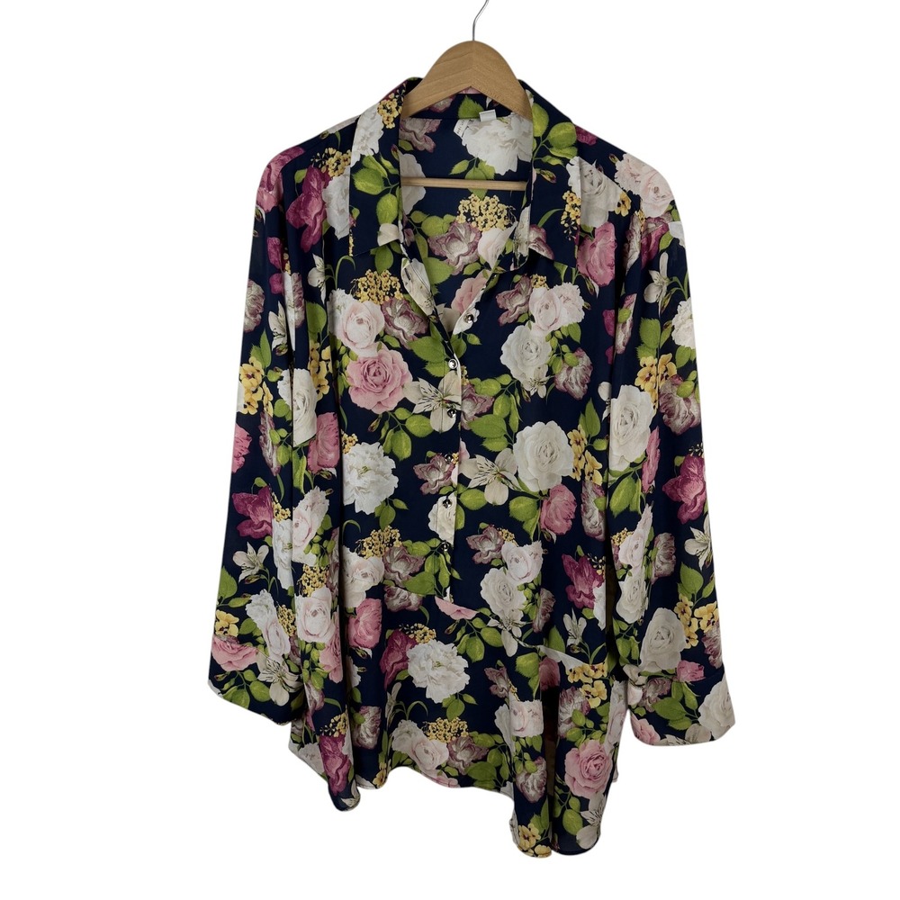 Cato Floral Rose Print Popover Blouse Size 26/28W Lightweight Boho Comfy Cottage